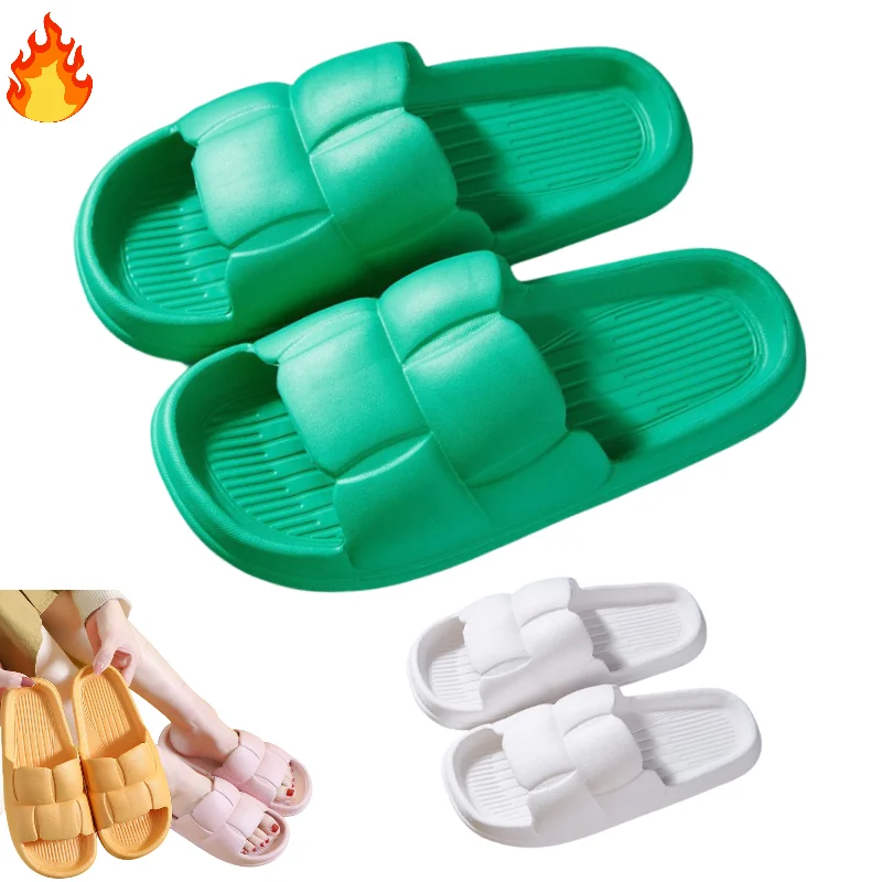 2023 New Solid Flower Womens Home Pillow Slippers Thick Platform Bathroom Shoes Non-slip Flip Flops Mute Slides House EVA Unisex