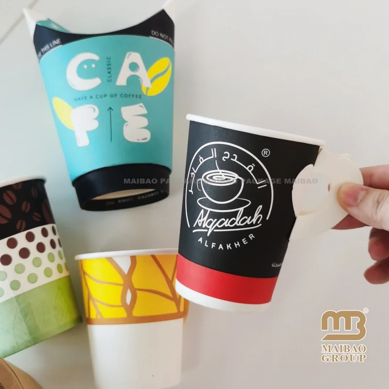 Disposable Paper Cup With Handle Perfect For Hot Drinks Tea & Coffee Handle Paper Cups Custom Printed Paper Cups