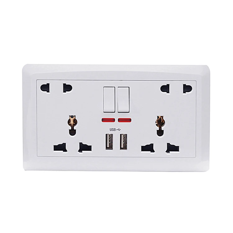 10 Pin Dual Universal Power 2 Gang Multi Functional Socket Receptacle Outlet Twin Usb Plate Wall Socket With Usb