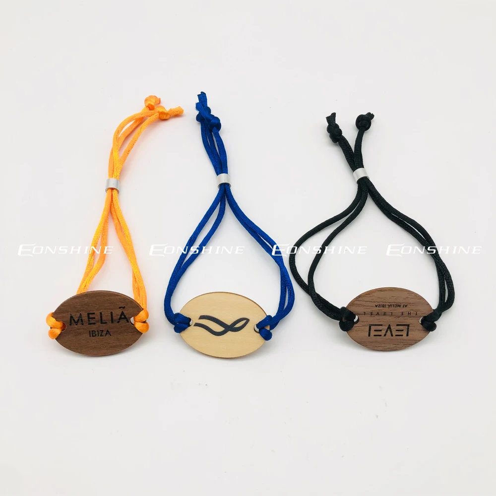 Handmade Custom Logo Rope String Bracelet Hotel RFID NFC Wooden Tag Braid Event Wristbands