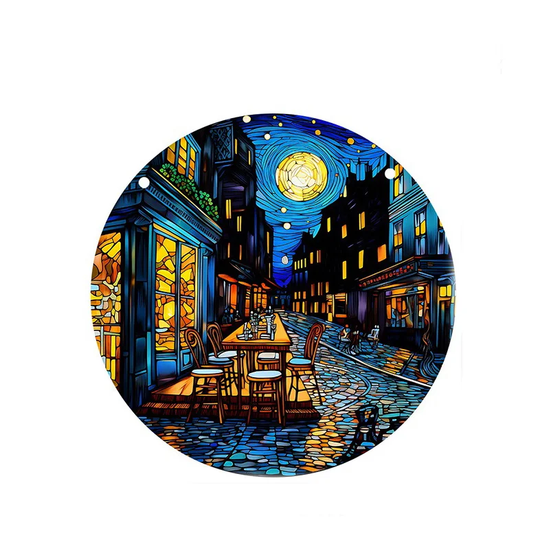 Popular Van Gogh Famous Painting Series Colorful Disc Acrylic Home Wall Decoration Chain Pendant Decoration