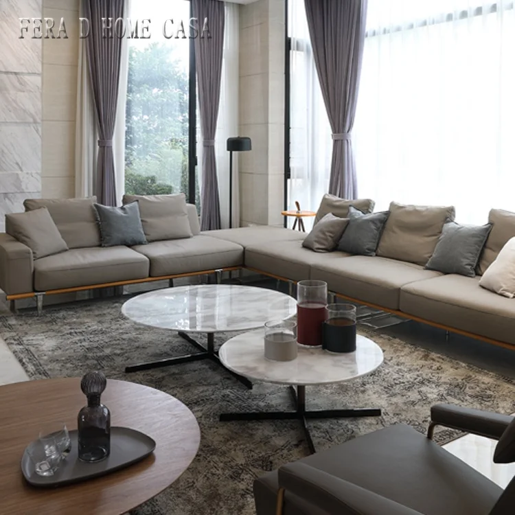 Saudi Arabia villa furniture modern sofa corner luxury italian leather L shape sofa set