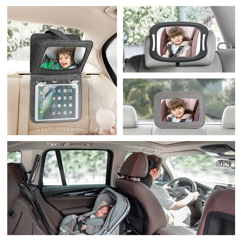 Led light Baby Car Mirror, Safety Car Seat Mirror for Rear Facing Infant with Wide Crystal Clear View, Shatterproof,