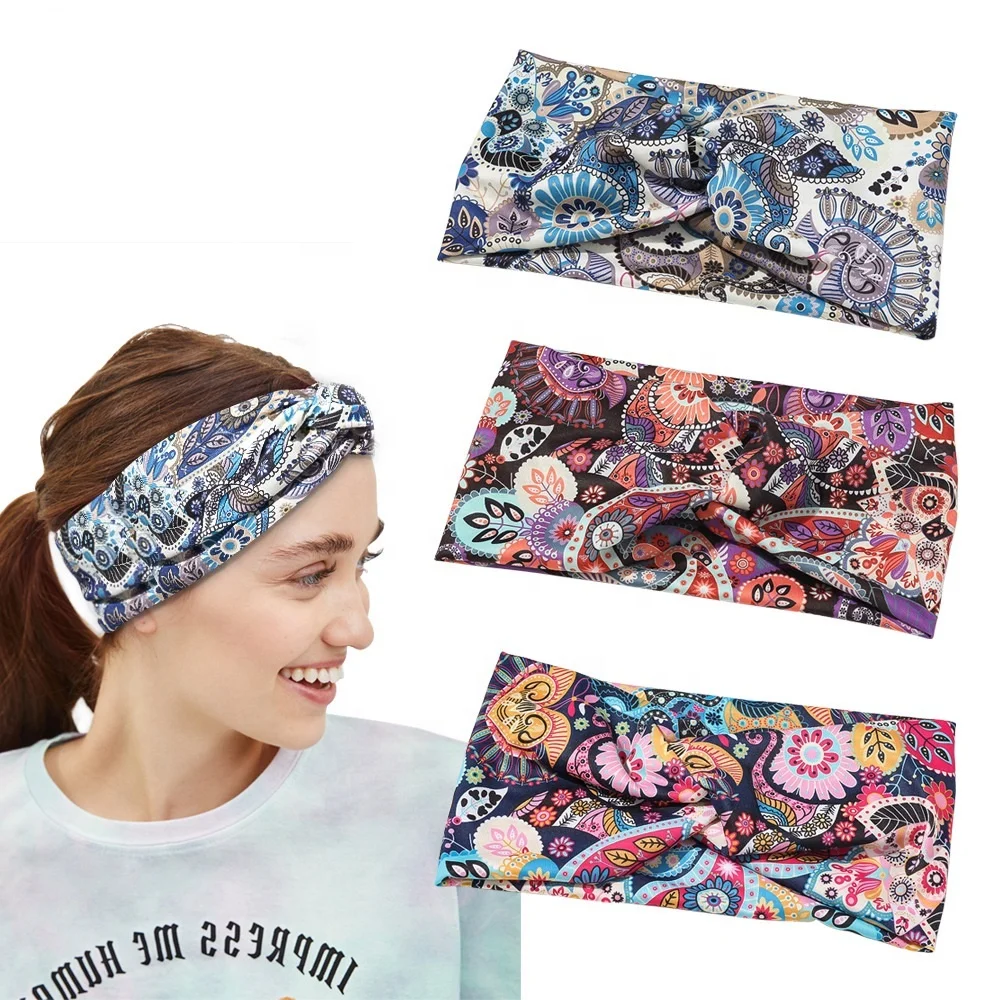Fashionable Paisley Pattern Print Hair Scarf Yoga Head Bandanas In Stock Women Hair Band Vintage Stylish Sports Accessories