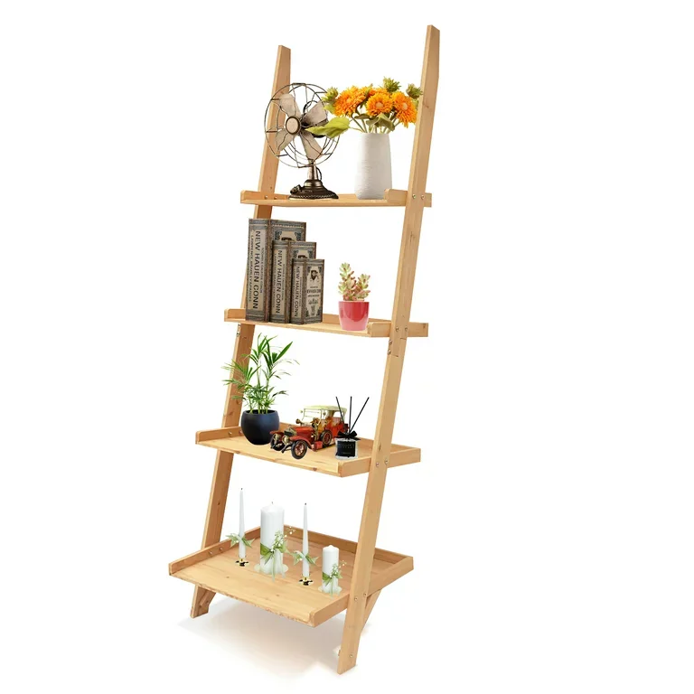 4 tier bamboo ladder tray display shelf for plant bamboo bookshelf for home decor