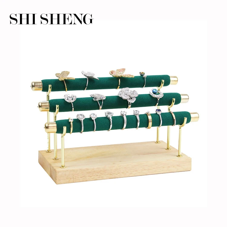 SHI SHENG DIY деревянный дисплей зеленый бархат T-бар кольцо держатель для женщин ювелирные изделия Органайзер инструмент шоу