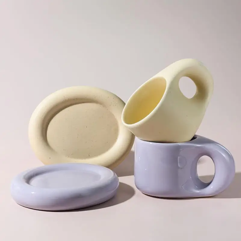custom aesthetic coffee cups big hand creative cute ceramic handmade mug cup set with tray