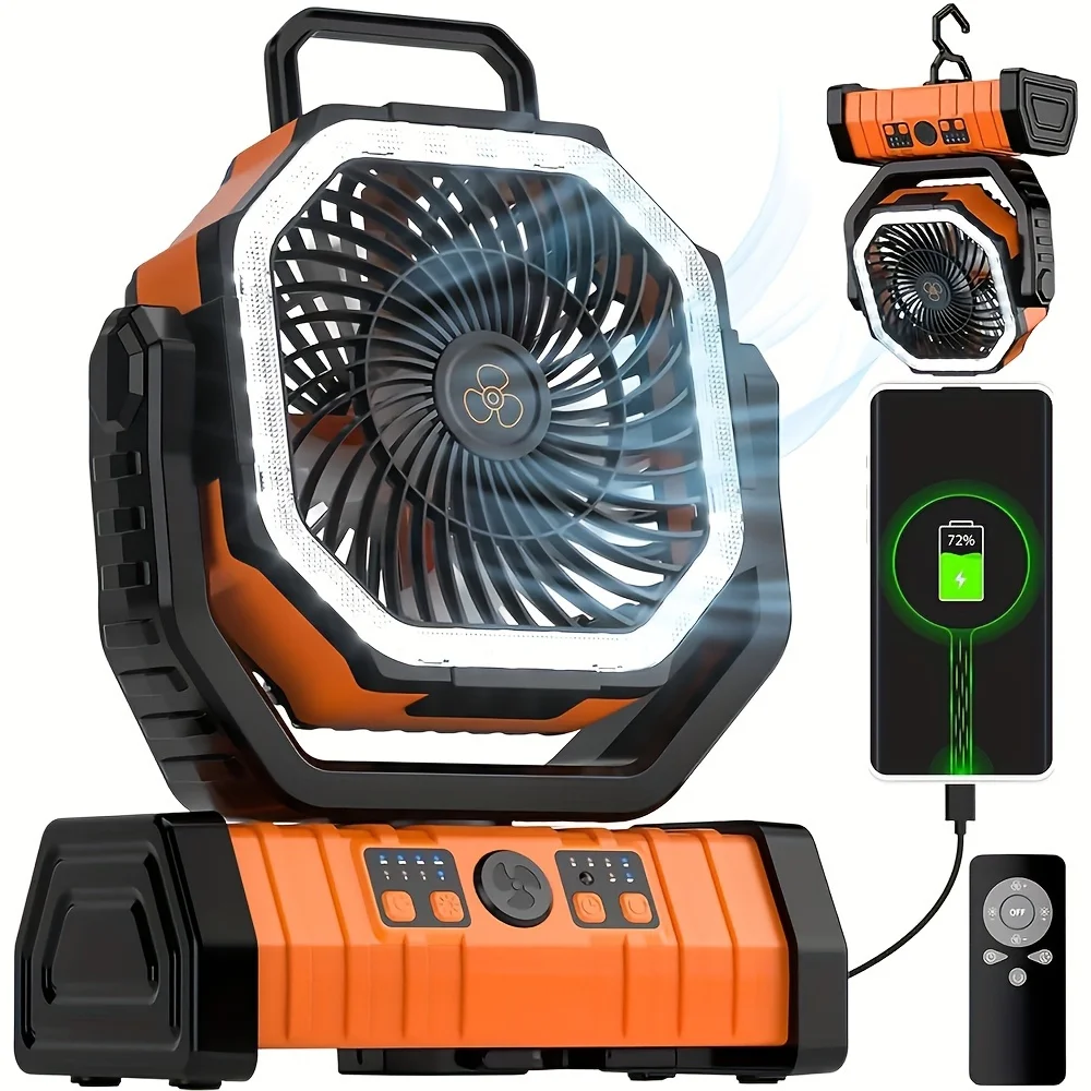 HOULI Remote Control table chargeable portable rechargeable camping standing fan 20000mah outdoor fans patio with led light