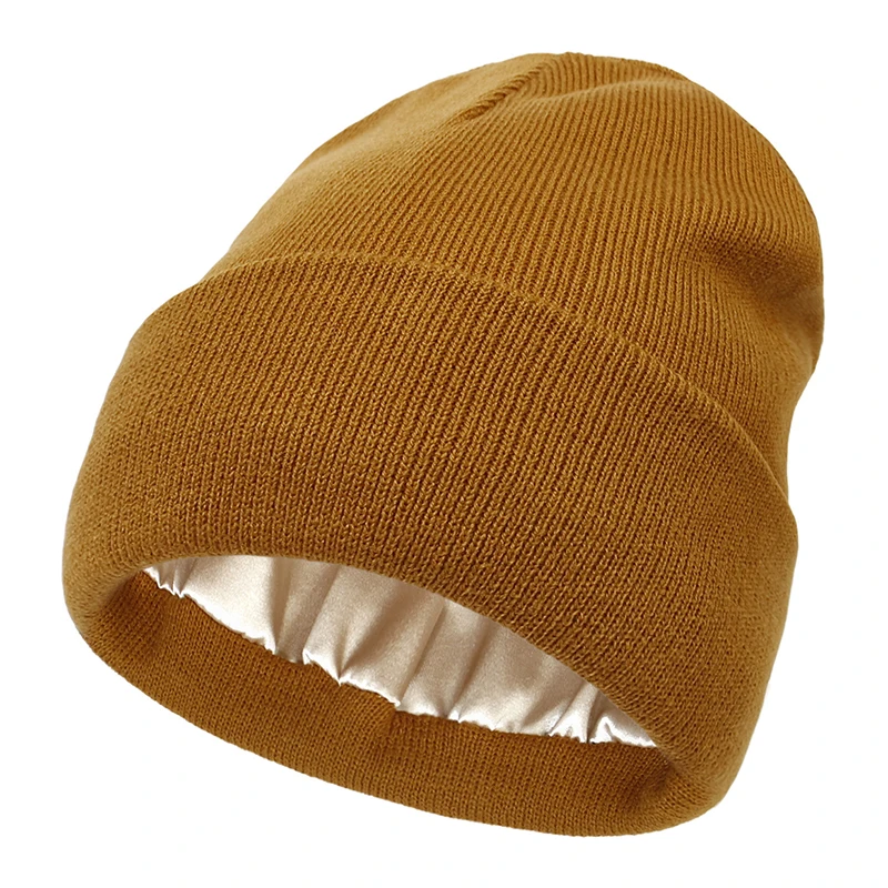 Hot Sale New Design Winter Hats Knit Satin Lined Beanie Hats With Satin Lining