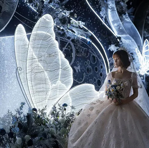 2022 New Stage Backdrop Large Giant Butterfly Background For Luxury Wedding Led Backdrop Decor