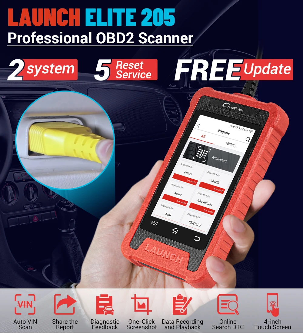 LAUNCH CRE205 OBD2 Automotive Scanner ABS SRS OBD2 Scanner 5 Reset Functions Car Diagnosis PK CR619 OBD 2 Diagnostic Scanner