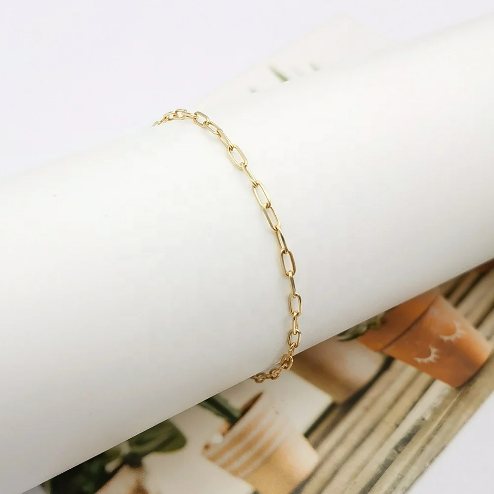 Модный браслет-цепочка ювелирное изделие 14K твердый золотой браслет бумажный зажим цепочка 14k оптовая