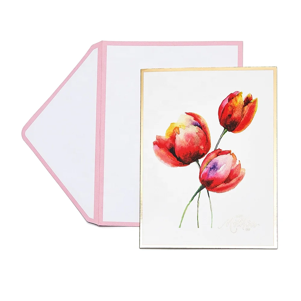 Personalised Luxury Tulip Flavor Gold Foil Mothers Day Greeting Cards for Mom