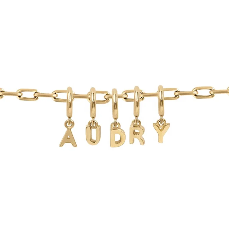 S925 Sterling Silver 14K Gold Plated Gift Custom Alphabet Letter Initial Charms Pendant Necklace Earrings for DIY Jewelry Making