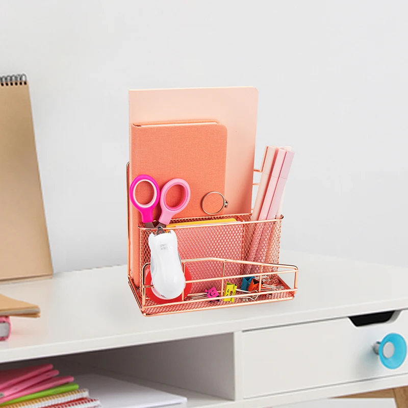 Comix Space Saving Mesh Desk Organizer With Pencil Holder File Sorter and Storage Box for Desktop Accessories