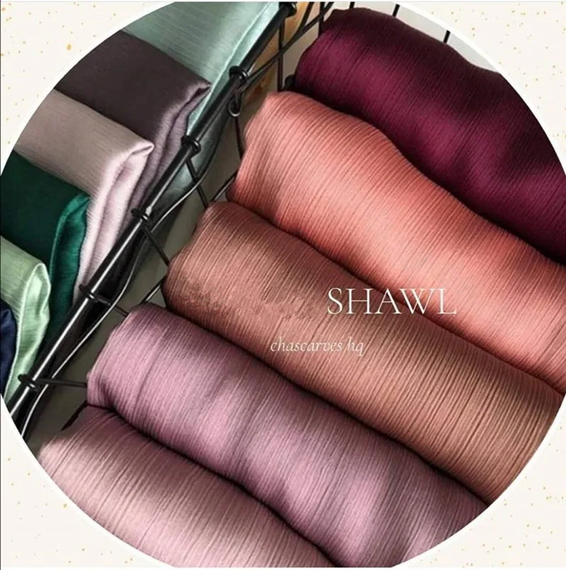 
2021 New Pleated Satin Silk Hijab Malaysia satin crepe shawl scarf 