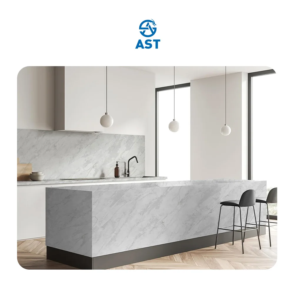 AST OEM/ODM 5123Calacatta Elba Kitchen Design sink island custom edge processing free sample Quartz Countertops