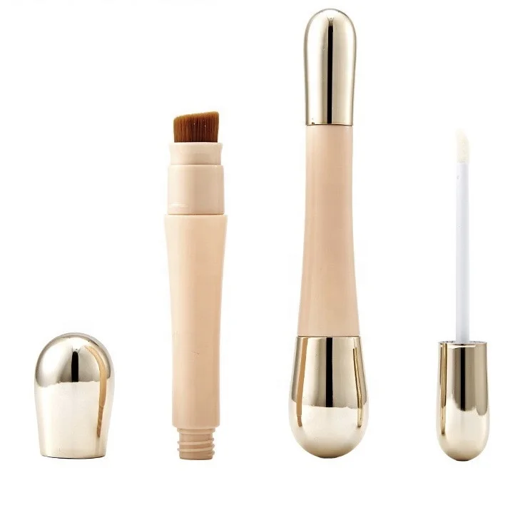 Custom Empty Luxury Double Head Concealer Tube Plastic 2 in 1 Lip Gloss Container Packaging Tubes with Sponge and Brush 7ml
