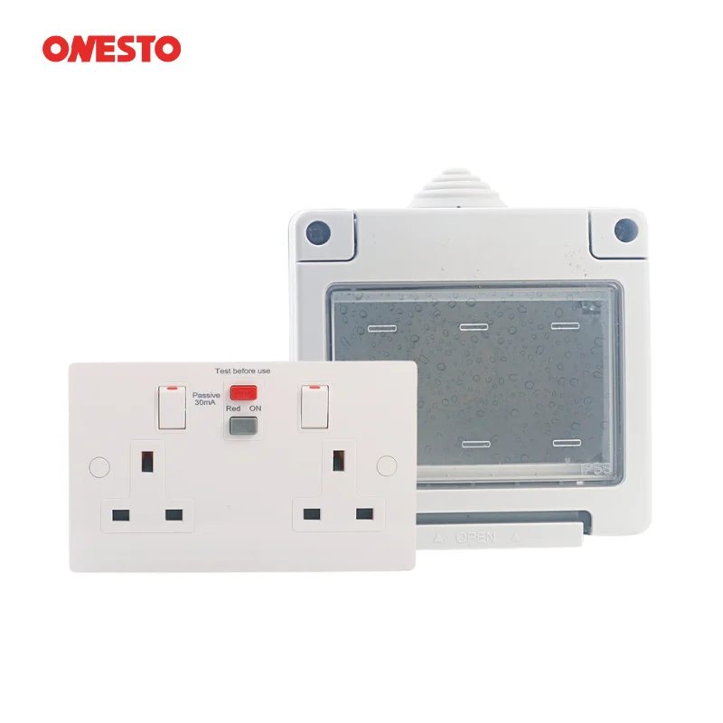 Weatherproof Outdoor Socket Waterproof Double Socket IP55 Switched Wall Electrical Outlet 13Amp 2 Gang Power Socket
