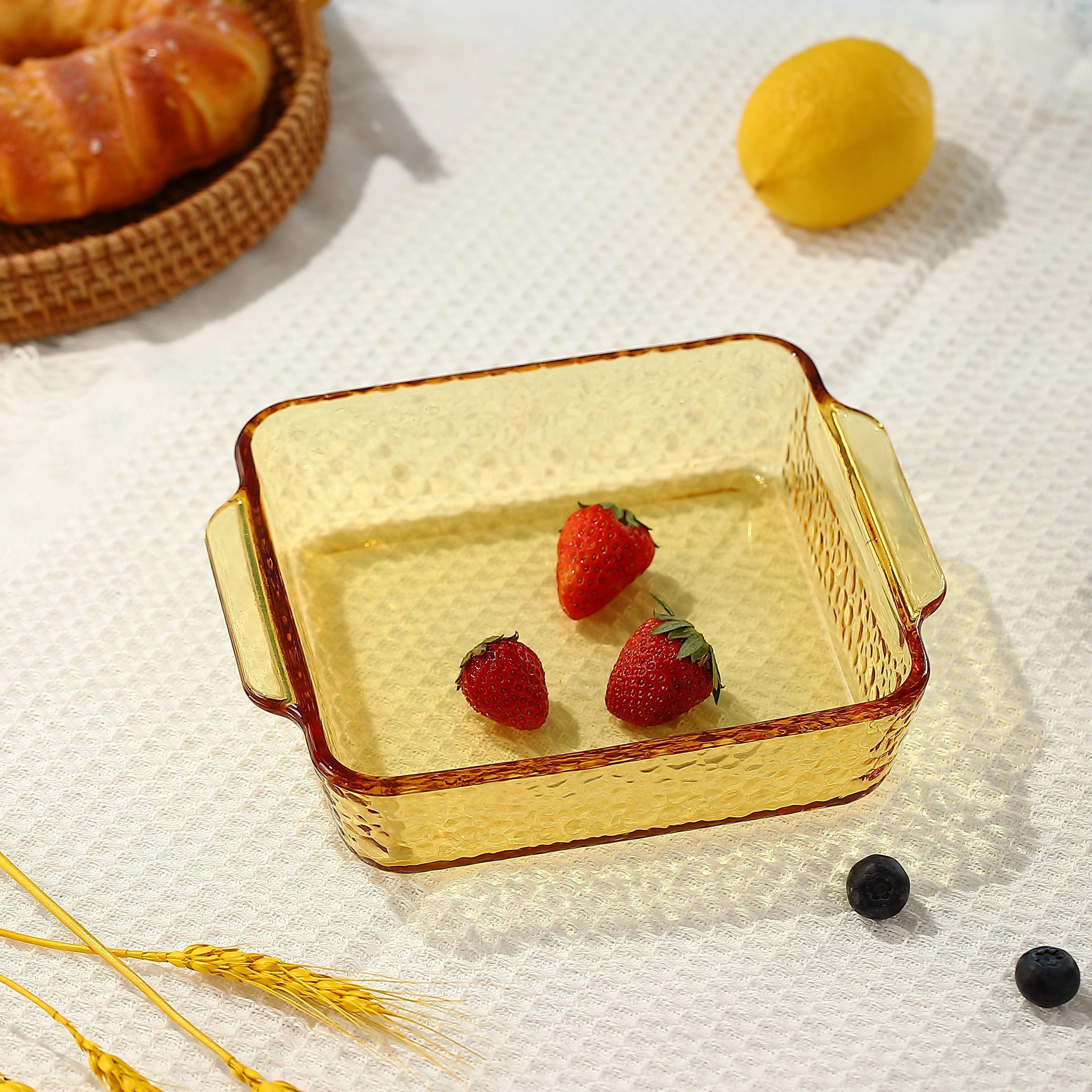 830ml Colorful Classic Glass Charger Plate Square Amber with round Dining Dishes for Parties or Hotels Soup and Dinner Plates