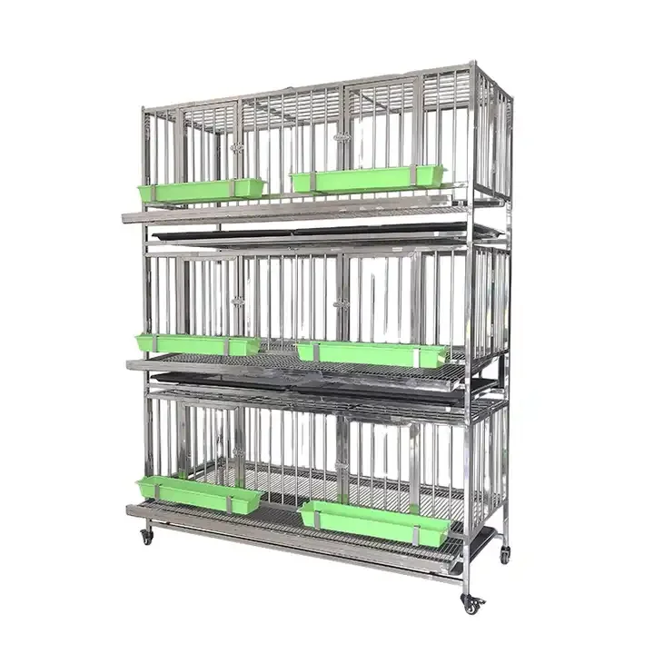 High Quality Stainless Steel Silver New Animal Birds Three-layer Pigeon Coop with Accessories for Sale