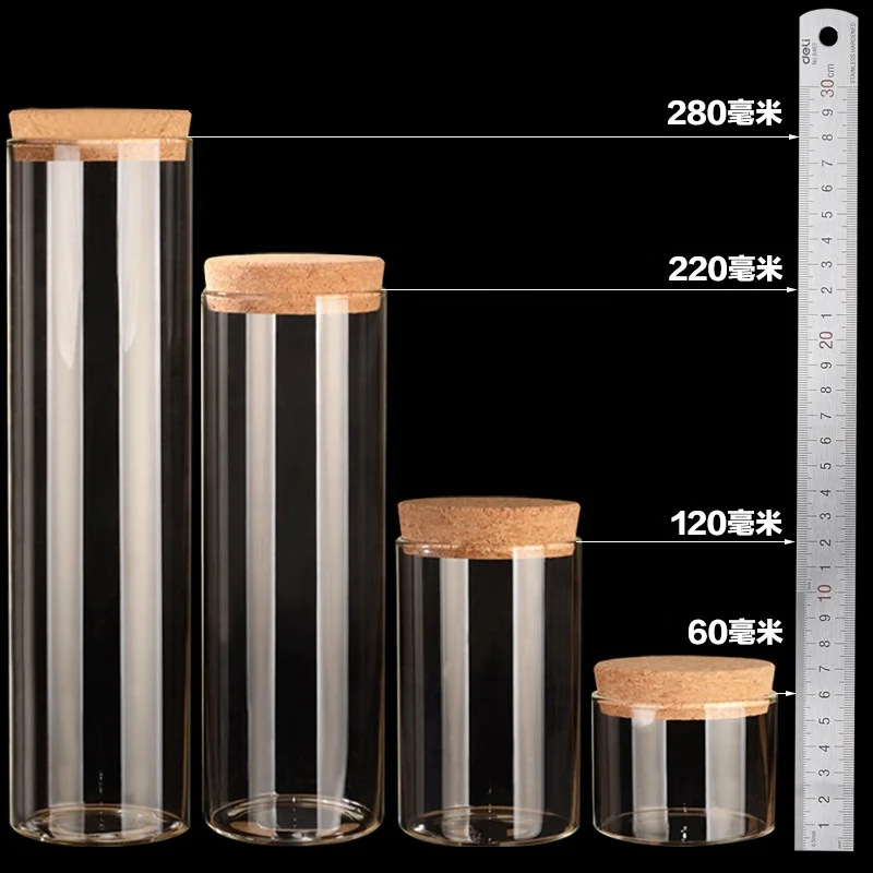 78mm diameter borosilicate test tube  glass bottle with cork lid
