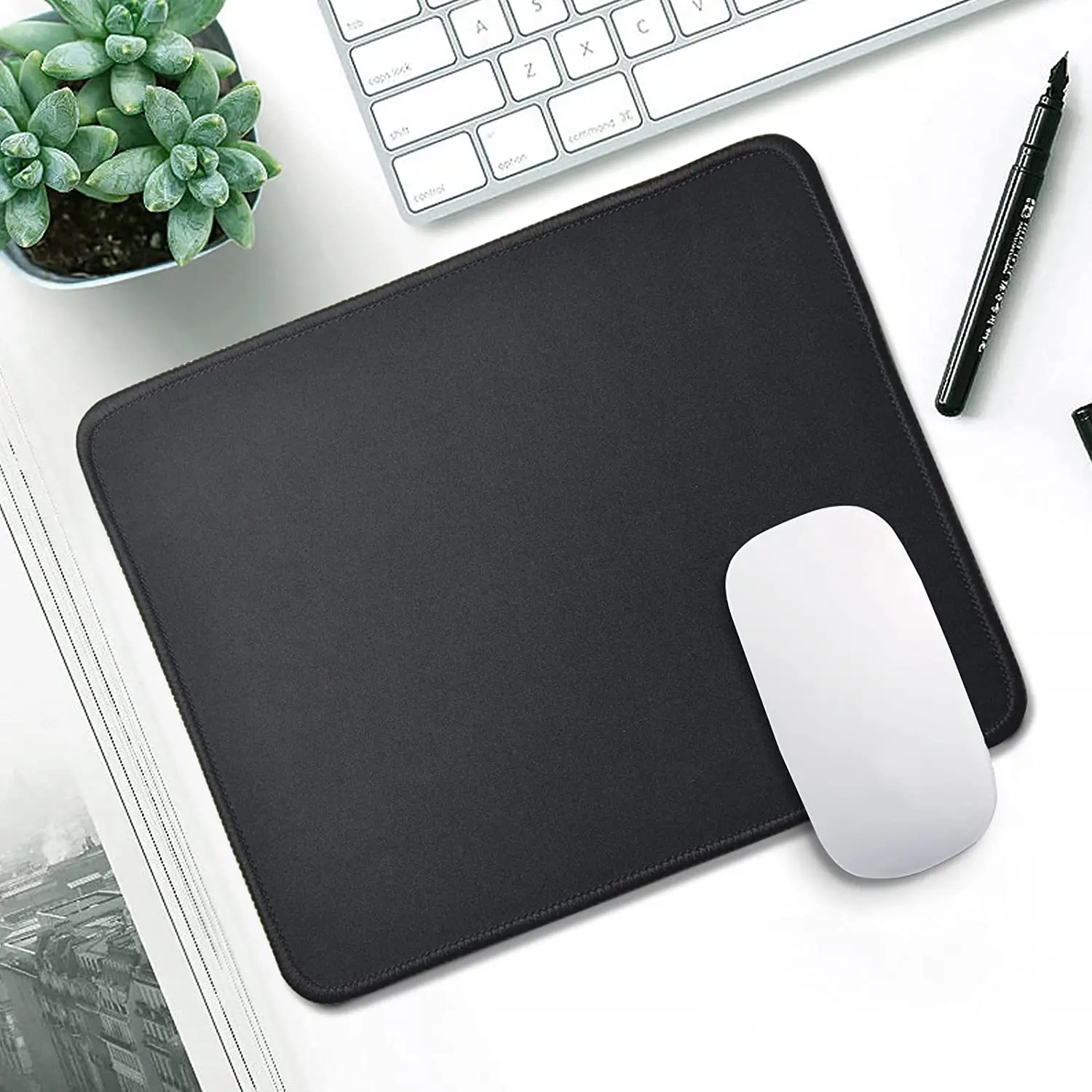 Mouse Pad Black Gaming Mouse Pads with Non-Slip Rubber Base with Stitched Edges 10.3x8.3x0.12inch 3mm Thick