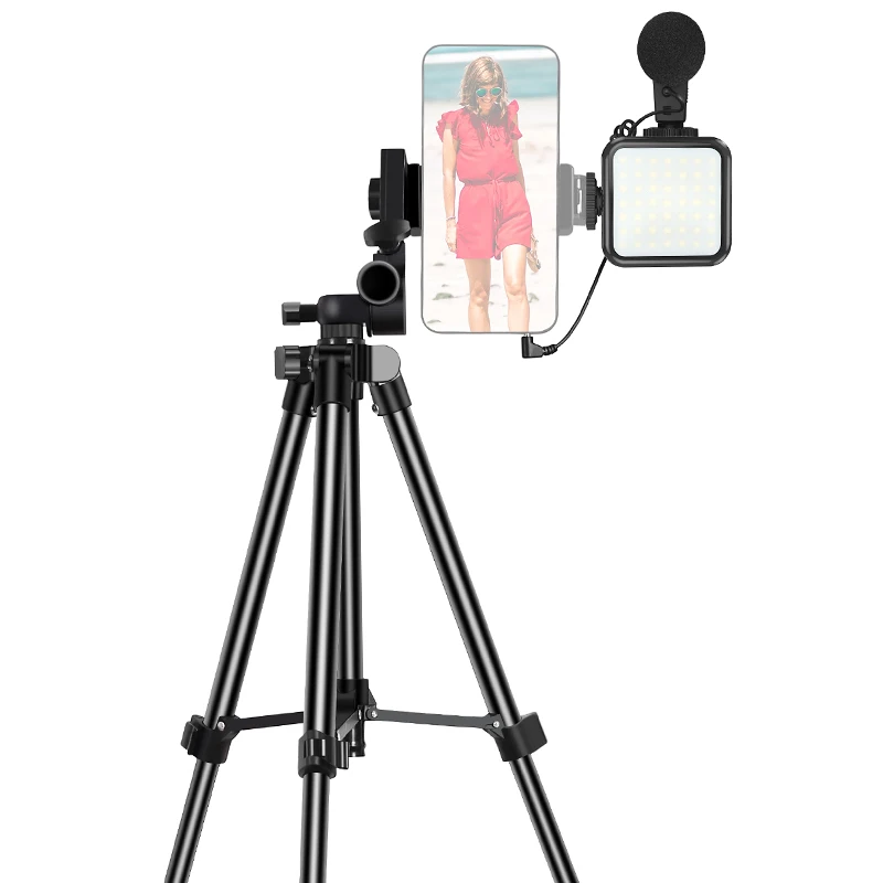 Sample Free MAMEN KIT-05LM Tripod Vlogging Kit Smartphone Vlog LED Light Live Streaming Microphone Video Making Kit