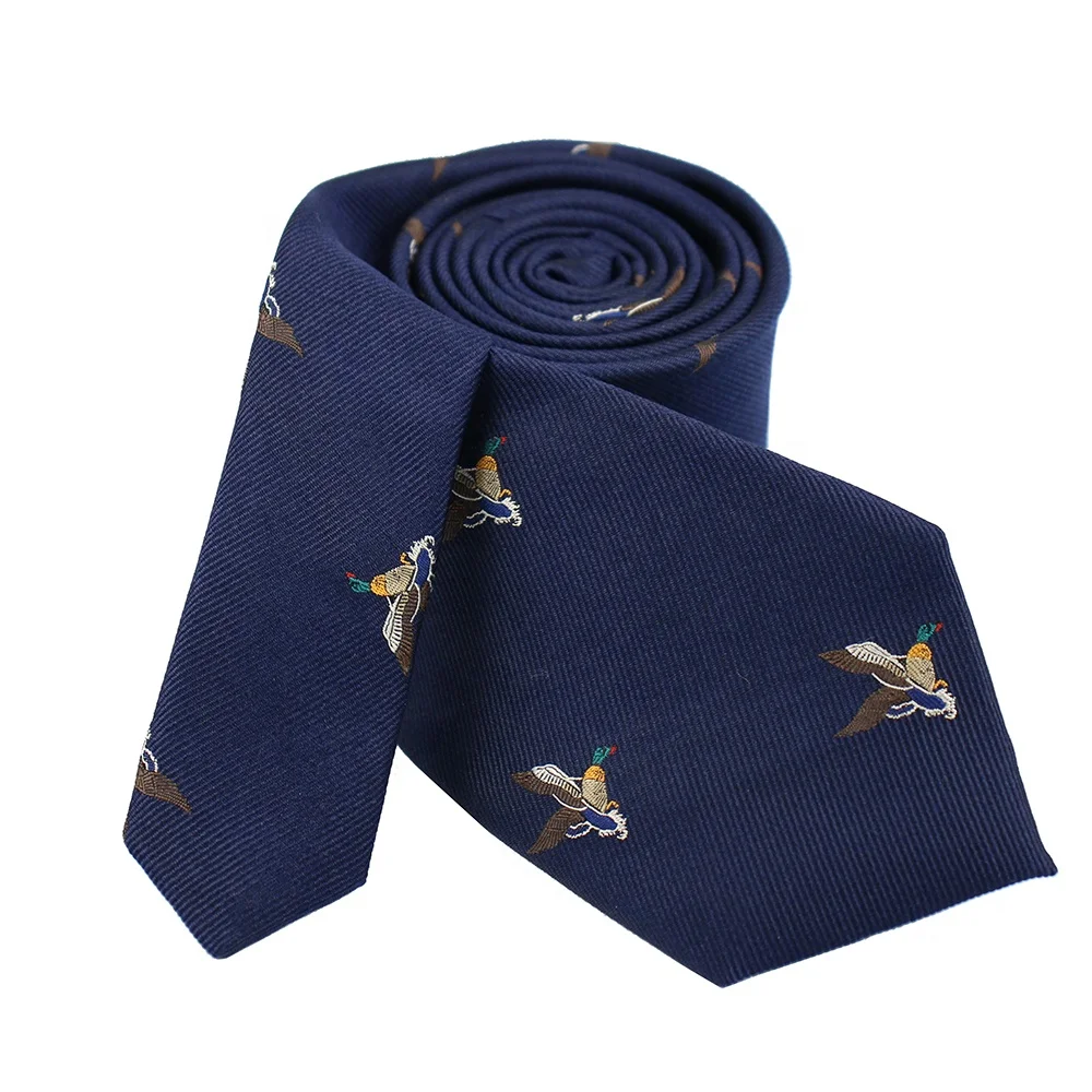 Модный индивидуальный дизайн с животными 100% шелк темно-синий Высококачественный галстук с вышивкой с логотипом опрокидной головкой