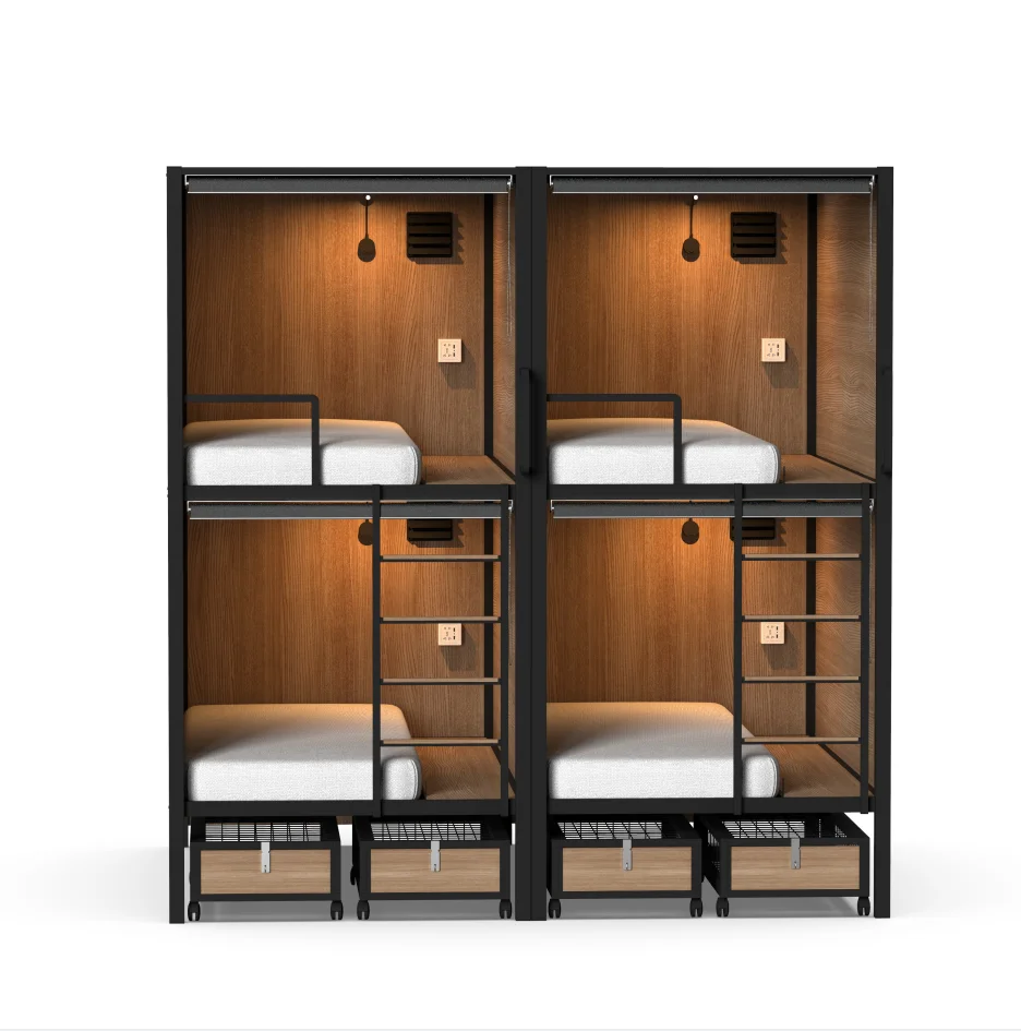 Modern Capsule Adult Enclosed Iron Metal Frame Dormitory Double Bunk Beds For Hostels