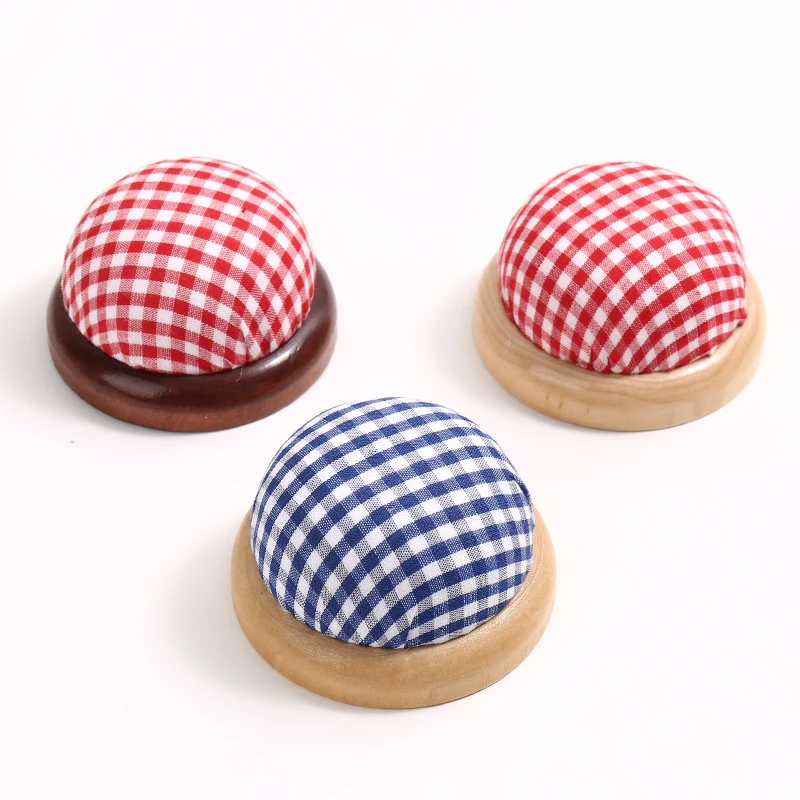 JC Diy Handmade Needlework Tool Lattice Style Wooden Base Sewing Needles Pads Round Shape Pin Cushion