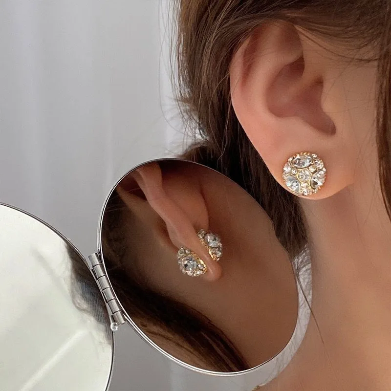No piercing magnetic ear clip Female niche premium sense spherical full drill ear bone clip free piercing female magnet earrings