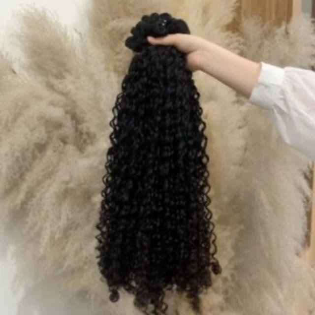 Dyed Kinky Hair Weft Jerry Curly Human Hair Bundle Natural Color Kinky Curly Afro Coily Raw Burmese Hair Bundle,thickness