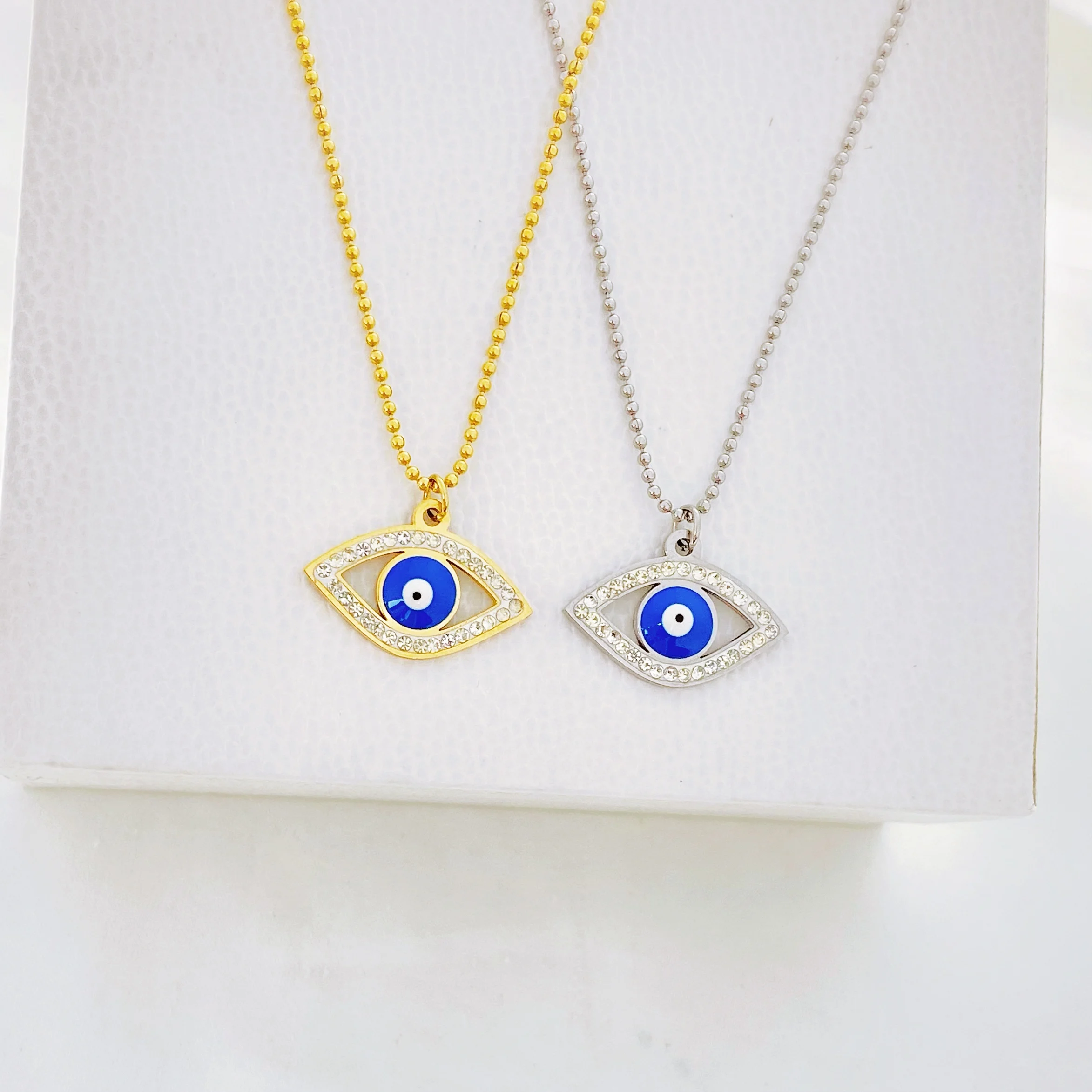Turkey Fashion Blue Evil Eye Necklace Charm Blue Rhinestone Eye Choker Necklace for Women Boho Jewlery Wholesale