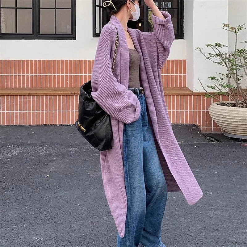OEM/ODM Custom Ladies Long Coat Design Autumn French Style High-class Loose Knitted Cardigan Thickened Long Cardigan Sweater