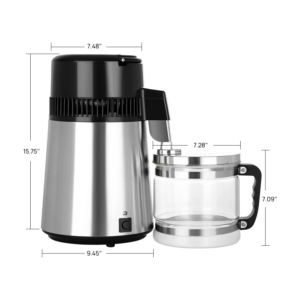 Azdent 750W 4L Water Distiller Purifier water Glass Jug Stainless Steel Home Distilled Water Making Machine