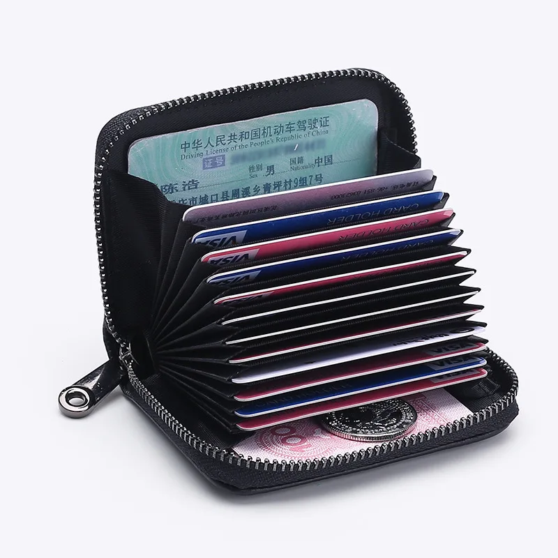 custom logo printed mens womens ladies short leather smart multicard  card holder rfid zipper wallet