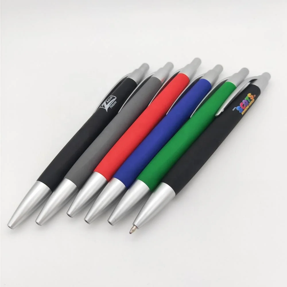 Рекламная реклама на заказ рекламная пластиковая ручка выдвижной логотип с резиновым покрытием очень популярная для