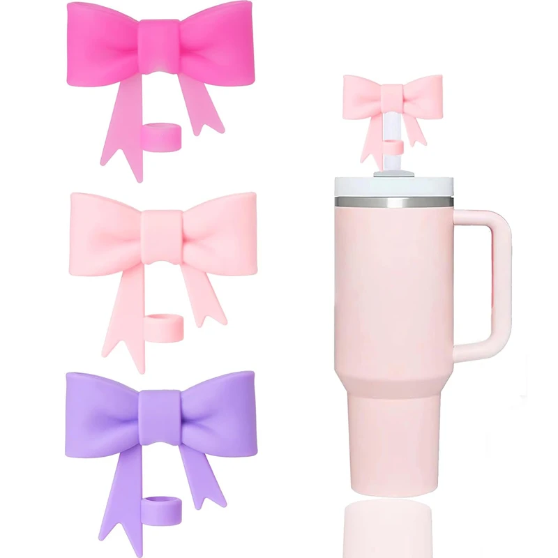 2024 New Design Cute Pink 10mm Silicone Straw Lids Protectors Covers Cap for Tumbler Bow Straw Topper for 30&40 oz Tumbler Cups