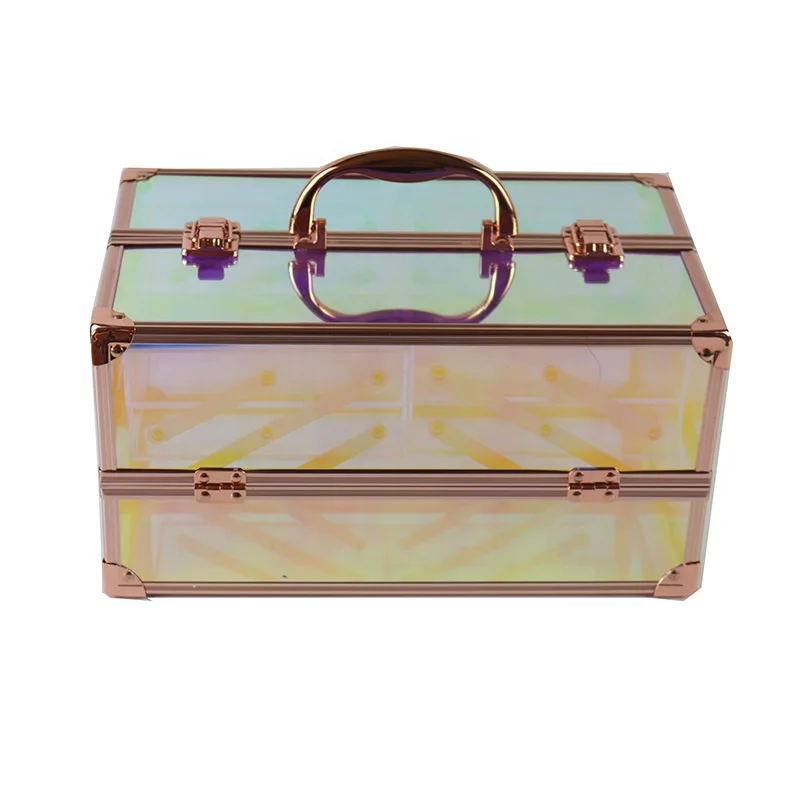 
2021 Travel Shiny Acrylic Cosmetic Box Luxury Holographic Makeup Train Case 