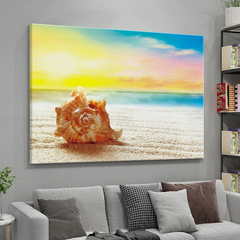 
wholesale beautiful seascape shell painting canvas print picture modern sea beach wall art for living room 