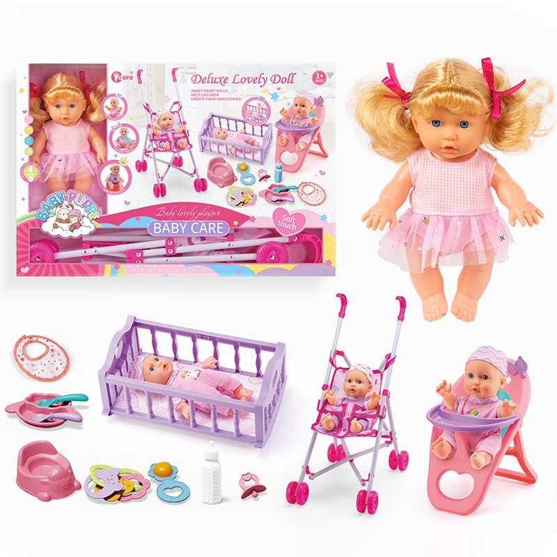 9 Inch 4 Sounds Baby Doll Accessories Set Baby Silicone Reborn Dressing Girl Dolls Pretend Play Toys for Kids Girls Baby Toy
