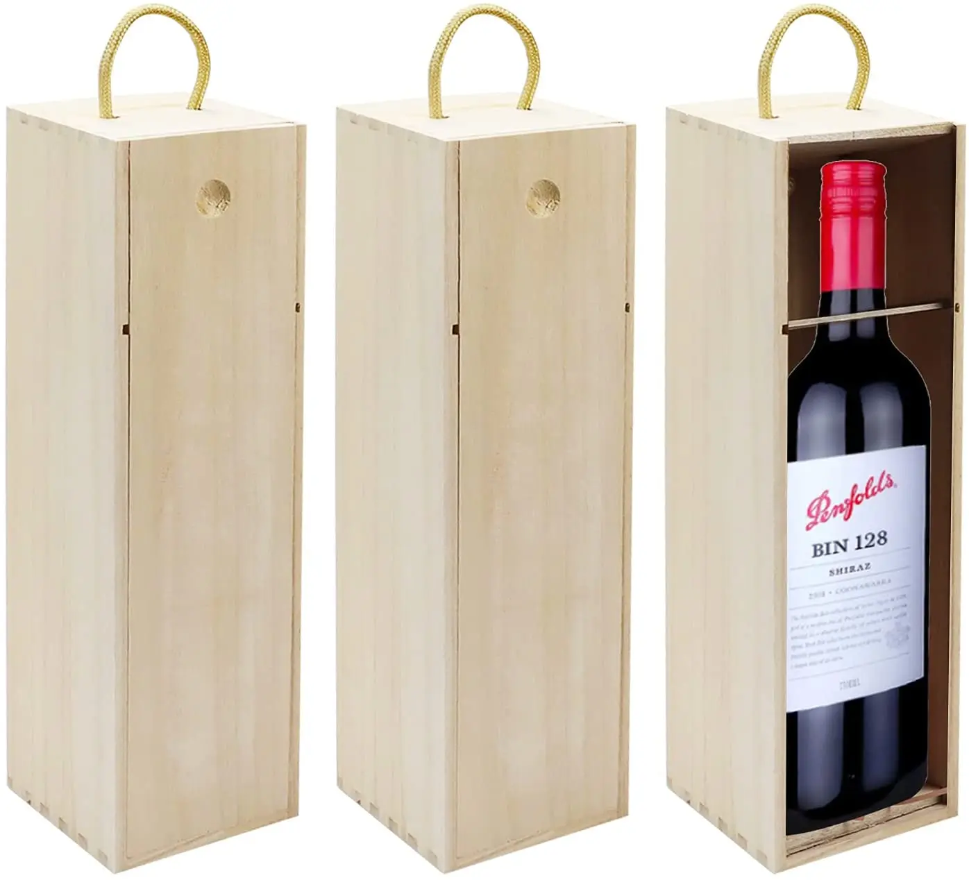 Wholesale Wooden Wine Box Single Wood Wine Bottle Storage Gift Box with Handle