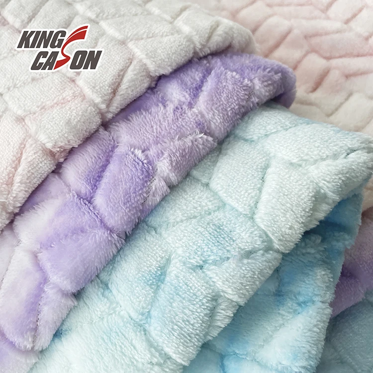 KINGCASON 2022 New Design Tie Dye One Side Brush Checkerboard Grid Jacquard Flannel Fleece Fabric For Home Textiles Decorations