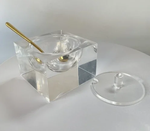 modern luxury clear acrylic bowl custom Judaea honey bowl with golden spoon for gift