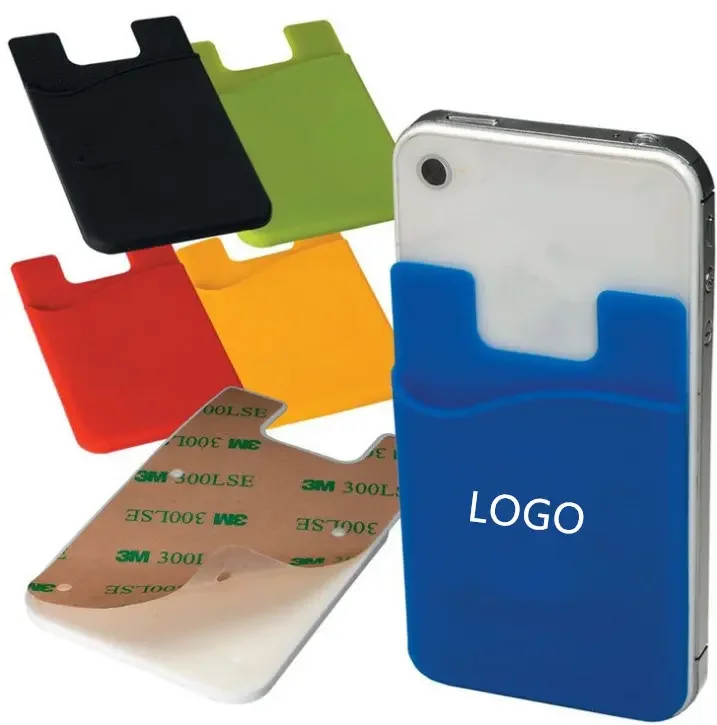 promotion Silicone Phone Card Holder Wallet Case Phone Wallet Stick On Credit Card Holder Phone Pocket Advertising Custom Logo