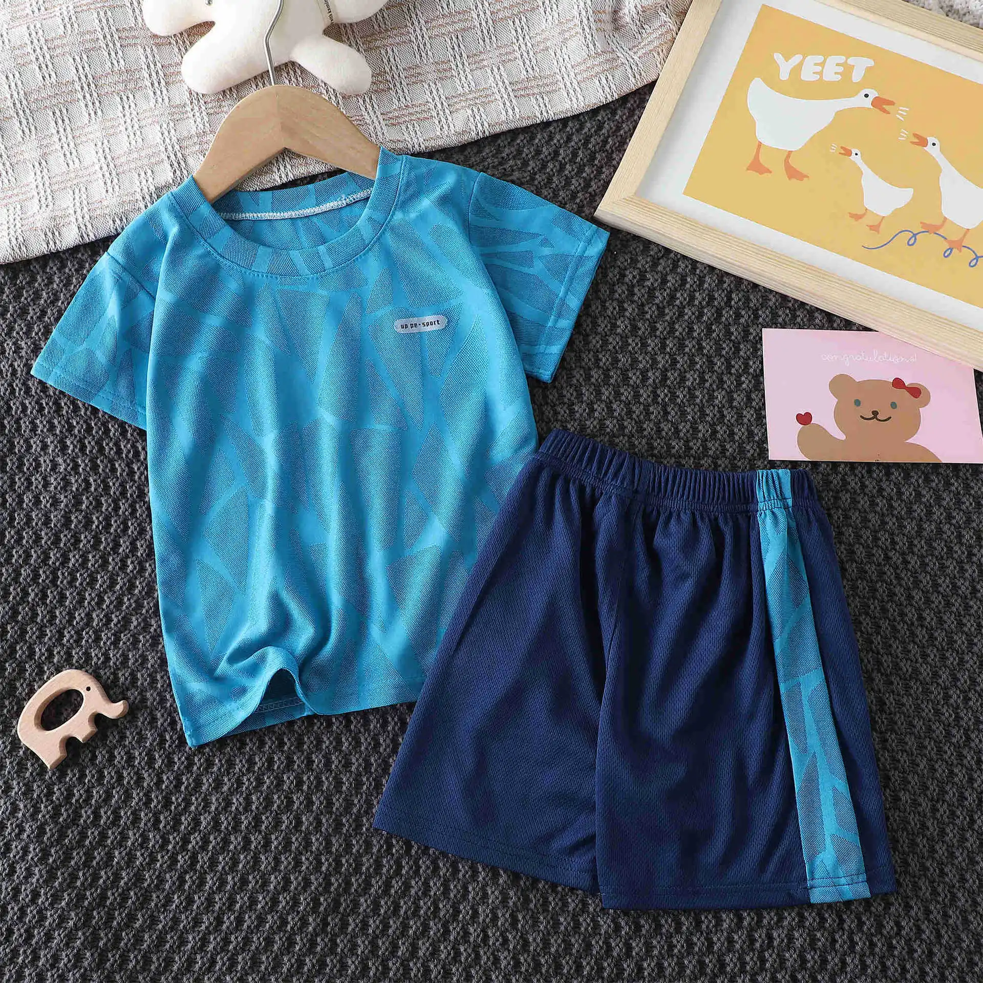 18M-8Years Solid Color Kids Children Boys 2PCS Summer Sports Casual Short Sleeve Clothing Sets