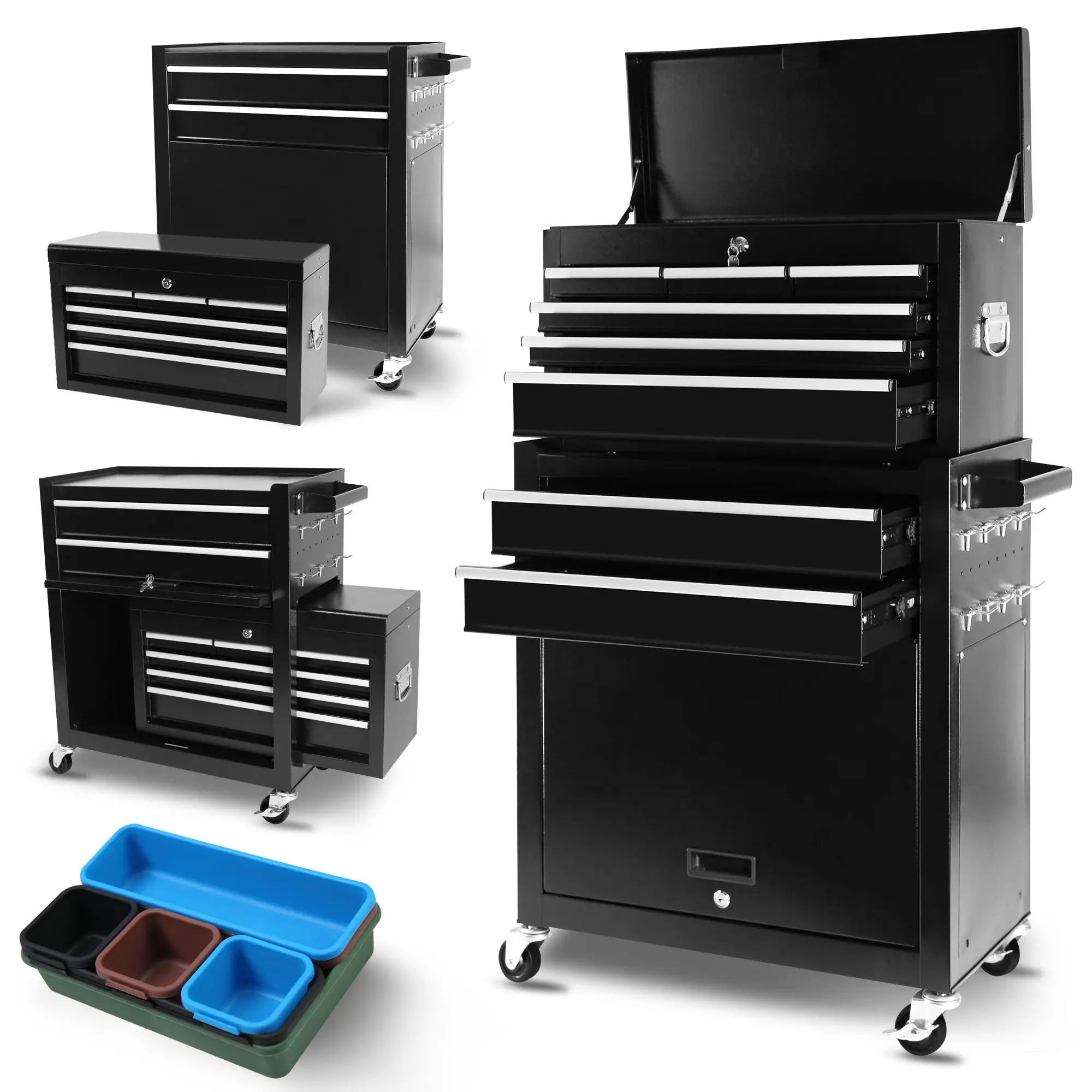 8-Drawer Rolling Tool Chest with Lockers Storage Cabinet Toolbox with Wheels Customizable OEM/ OBM Support