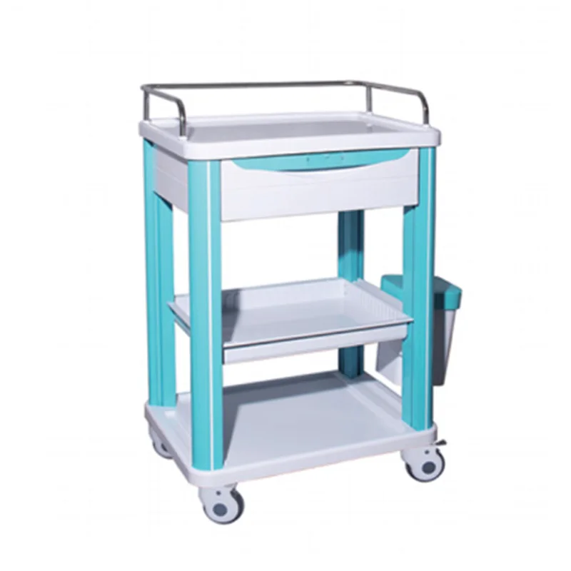 Hospital Treatment Room Medicine Trolley Medical Movable ABS Instrument Trolley with Large Shelves