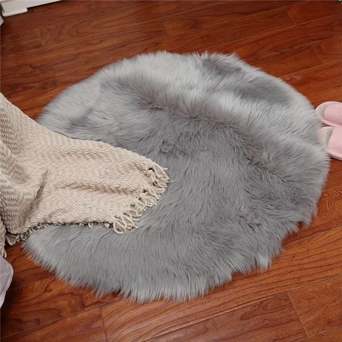 2021 round shape 80x80 cm plush faux fur area rug